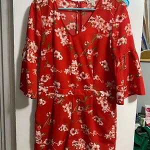 Red floral romper